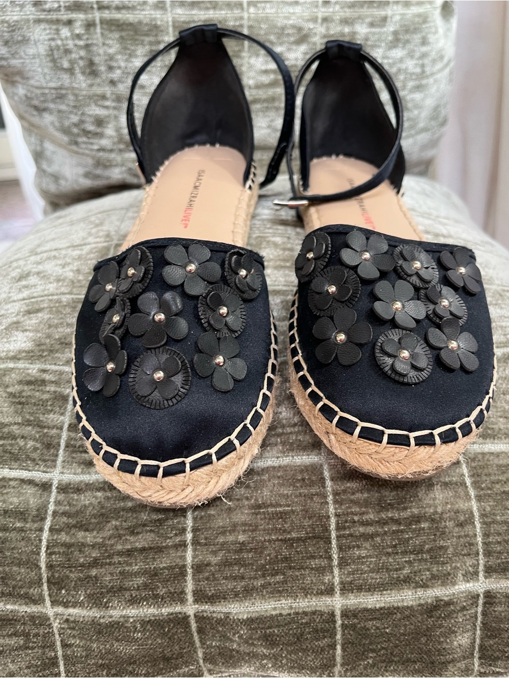 ISAACMIZRAHI Black Floral Espadrille Sandals - Women's Ankle Strap - Picture 1 of 5